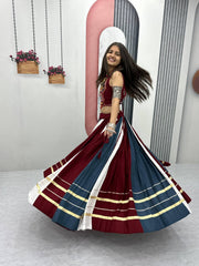 Navratri Special Rayon Cotton Gamathi Work & Real Mirror Work Lehenga With Stitched blouse