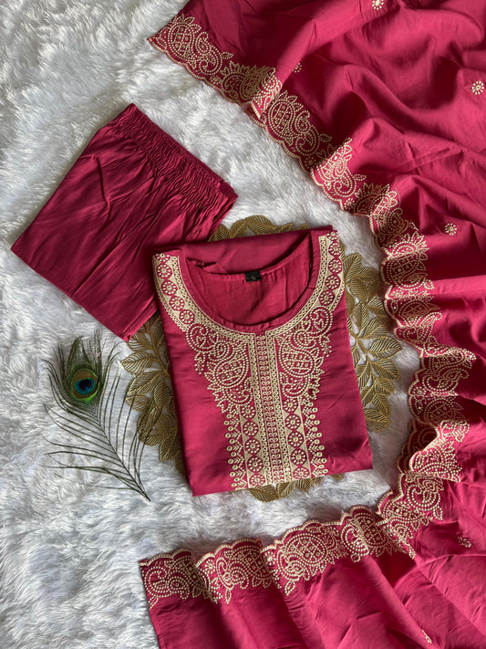 Beautiful Roman Silk With Beautiful Embroidery Sequence Work Dress