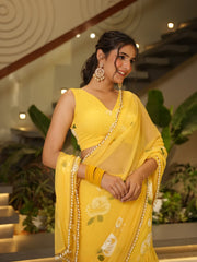 Haldi Special Georgette With Printed Ruffle Lehenga Saree