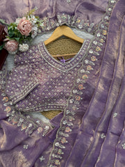 Trending Designer Cherry Red Fendy Silk Beads Thread & Sequence Work Saree