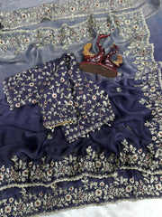 Party-wear Shaded Color In Soft Fendy Chiffon Sequence Work Saree