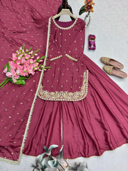Partywear Chinon Silk Embroidery Sequence & Moti Work Sharara