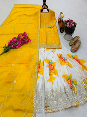 Party-wear Chinon Silk Codding Embroidery Sequence Work Sharara