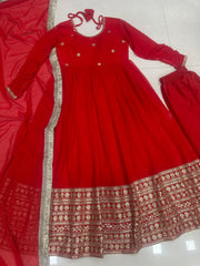 Perfect Blend Of Grace & Tradition Red Georgette Gown