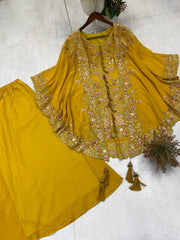 Indo Western Georgette Sequence Embroidery Work Kurta Palazzo With Shrug