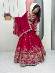 Festive Special Vichitra Embroidery Coding Sequence & Thread Work Lehenga With Stitched Blouse