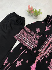 Party-wear Designer Roman Silk Embroidery With Real Mirror Work Suit