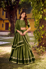 Traditional Chettinad Cotton Chex With Zari Weaving Work Lehenga Choli
