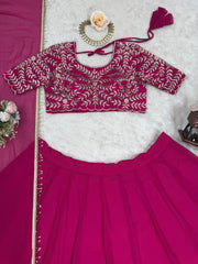 Party-wear Pink Georgette Thread With Sequence Work Lehenga Choli