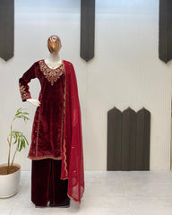 Winter Special Velvet Embroidery Work Suit