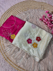 Beautiful Soft Shine Chinon Slik Work Saree