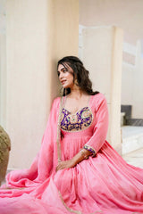 Party-wear Crunchy Silk Embroidery Thread & Sequence Work Gown