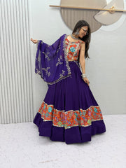 Navratri Special Silk Real Mirror Work Position Printed Lehenga With Stitched Blouse