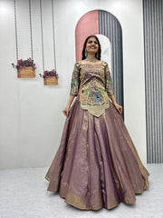 Festive Special Pure Silk Satin Embroidery Thread & Sequence Work Lehenga Choli