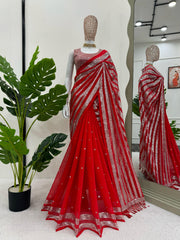 Party-wear Red Georgette Thread With Sequence Work Saree