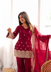 Beautiful Party Were Crunchy Silk Embroidery Work Sarara Set