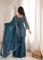 Elegant Crunchy Silk Kurta Set With Bell Bottom & dupatta
