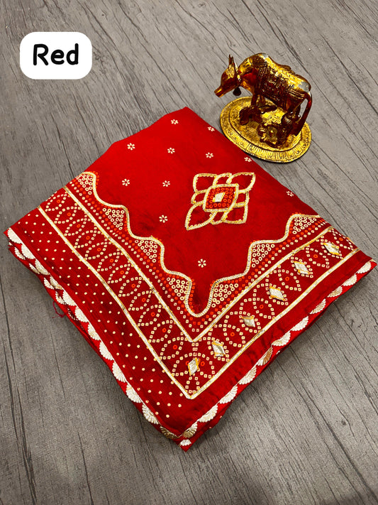 Beautiful Vichitra Silk Bandhani Printed Saree