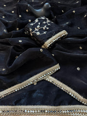Party-wear Space Satin Multi Sequence Work Saree