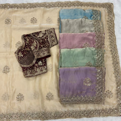 Designer Fendy Satin Embroidery Sequence Work Saree