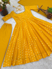 Beautiful Chanderi Jacquard Butti With Mirror Work Gown