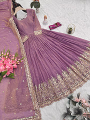 Party-wear Fendy Silk Embroidery Sequence Work Gown