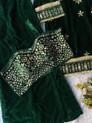 Winter Special Velvet Real Mirror With Embroidery Work Suit