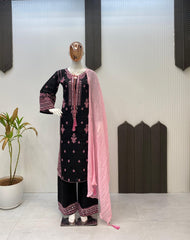 Party-wear Designer Roman Silk Embroidery With Real Mirror Work Suit