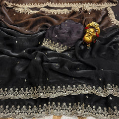 Beautiful Space Silk Sequence With Embroidery Work Saree