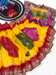 Traditional Georgette Bandhej Designer Foil Gotapatti Work Saree