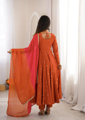 Party-wear Roman Silk Embroidery Sequence Work Anarkali Gown