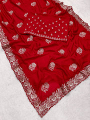 Designer Blooming Vichitra Silk Work Saree