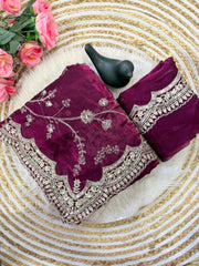 Attractive Pure Space Silk Embroidery Work Saree