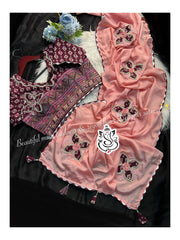 Beautiful Multi Chinon Silk Flower Butta Designer Saree