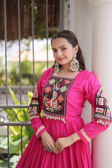 Party-wear Rayon With Kutchi Gamthi Thread Work Gown