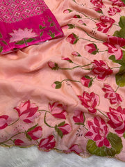 Beautiful Soft Tabby Silk Floral Prints With Beads & Katdana Handwork Saree