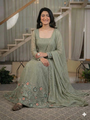 Beautiful Crunchy Silk Sequence Embroidery Work Anarkali Gown