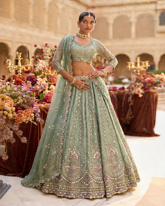 Beautiful Tabby Silk Beads Cutdana Work & Embroidery Sequence Work Lehenga Choli