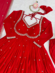 Festive Season Special Red Georgette Thread With Sequence Work Gown