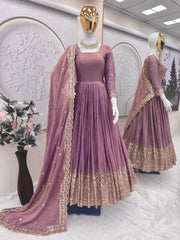 Party-wear Fendy Silk Embroidery Sequence Work Gown