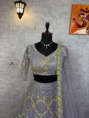 Beautiful Party-wear Butterfly Net Embroidery Sequence Work Lehenga Choli