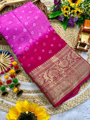 Beautiful Cotton Silk Kanjivaram Bandhani Saree