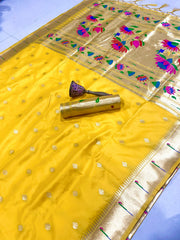 Beautiful Soft Gold Zari Kanchivaram Paithani Silk Saree
