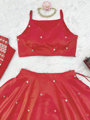 Trending Rust Orange Stunning Simmer Silk Designer Lehenga With Koti