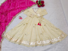 Ethnic Purely Handmade Soft Chinon Handmade Gottapatti Work Anarkali Palazzo
