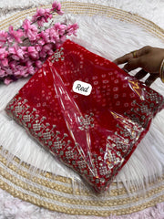 Beautiful Soft Georgette Bandhej Sequence & Thread Work Saree