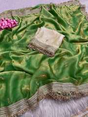 Party-wear Fendy Satin With Sequence Butti Work Designer Saree