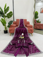 Party-wear Jimmy Choo Thread & Sequence With Embroidery Work Saree