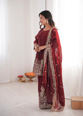 Party-wear Heavy Two Tone Fendy Satin Silk Sharara