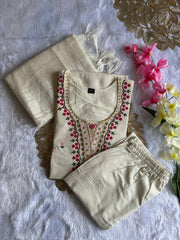 Beautiful Daily Wear Khadi Cotton With Embroidery Work Dress